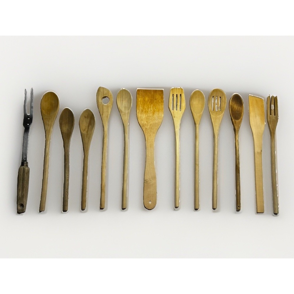 Vintage Wooden Kitchen Utensils Lot 13 Spoons Spatulas Fork Cooking Ecko Fork